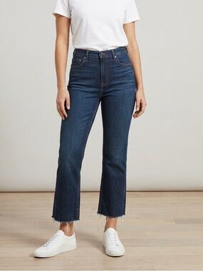 Everlane High Rise Kick Crop Jeans Dark Wash Raw Hem 31
